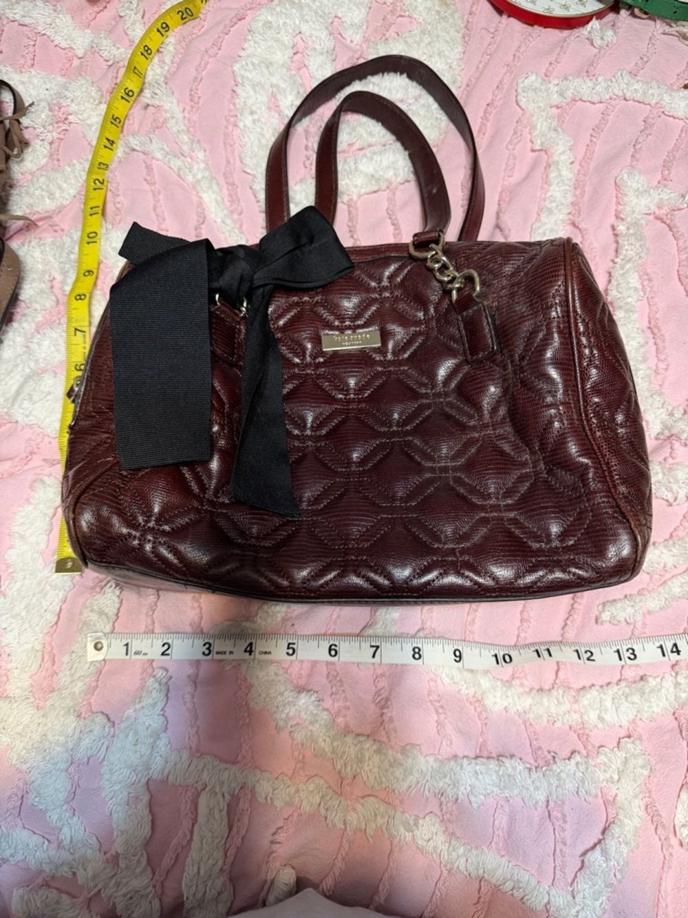 kate spade Quilted Satchel with Black Bow in Deep Burgundy
